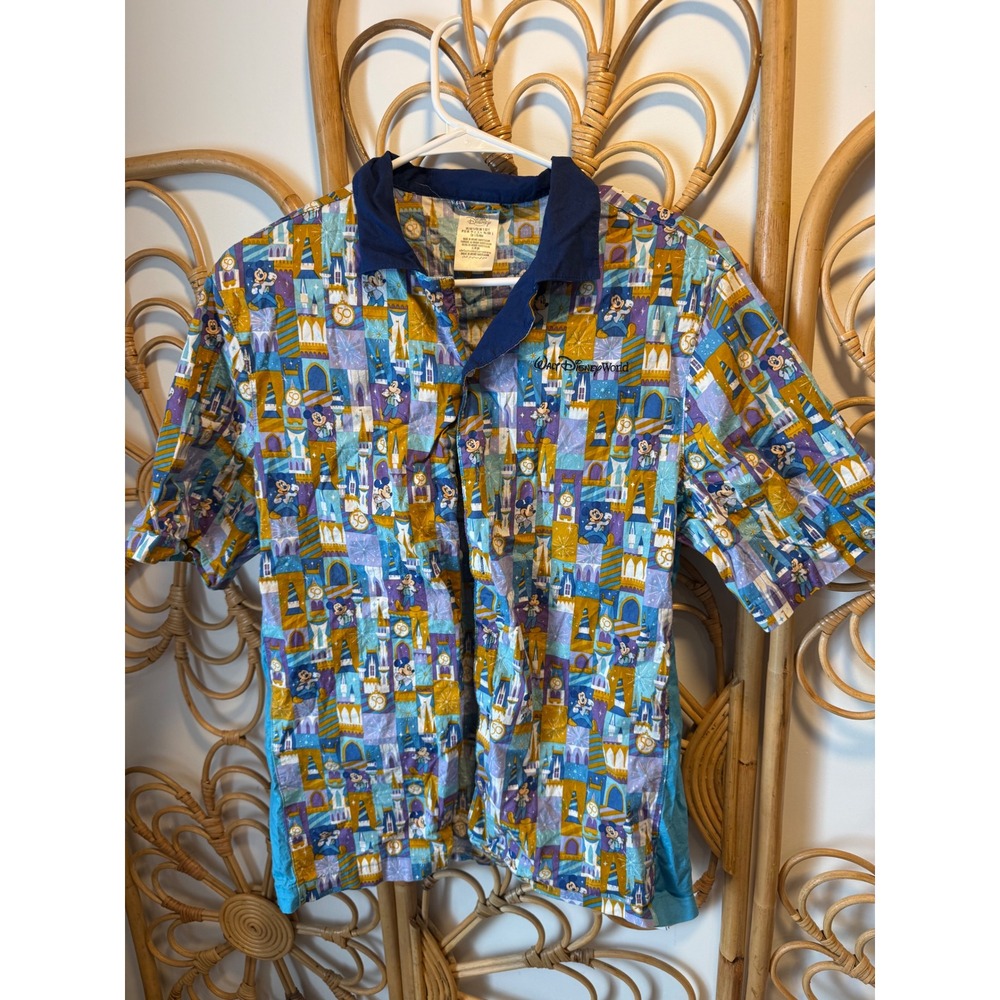Disney Parks Walt Disney World 50th Anniversary‎ Mickey Button Up Shirt Mens S